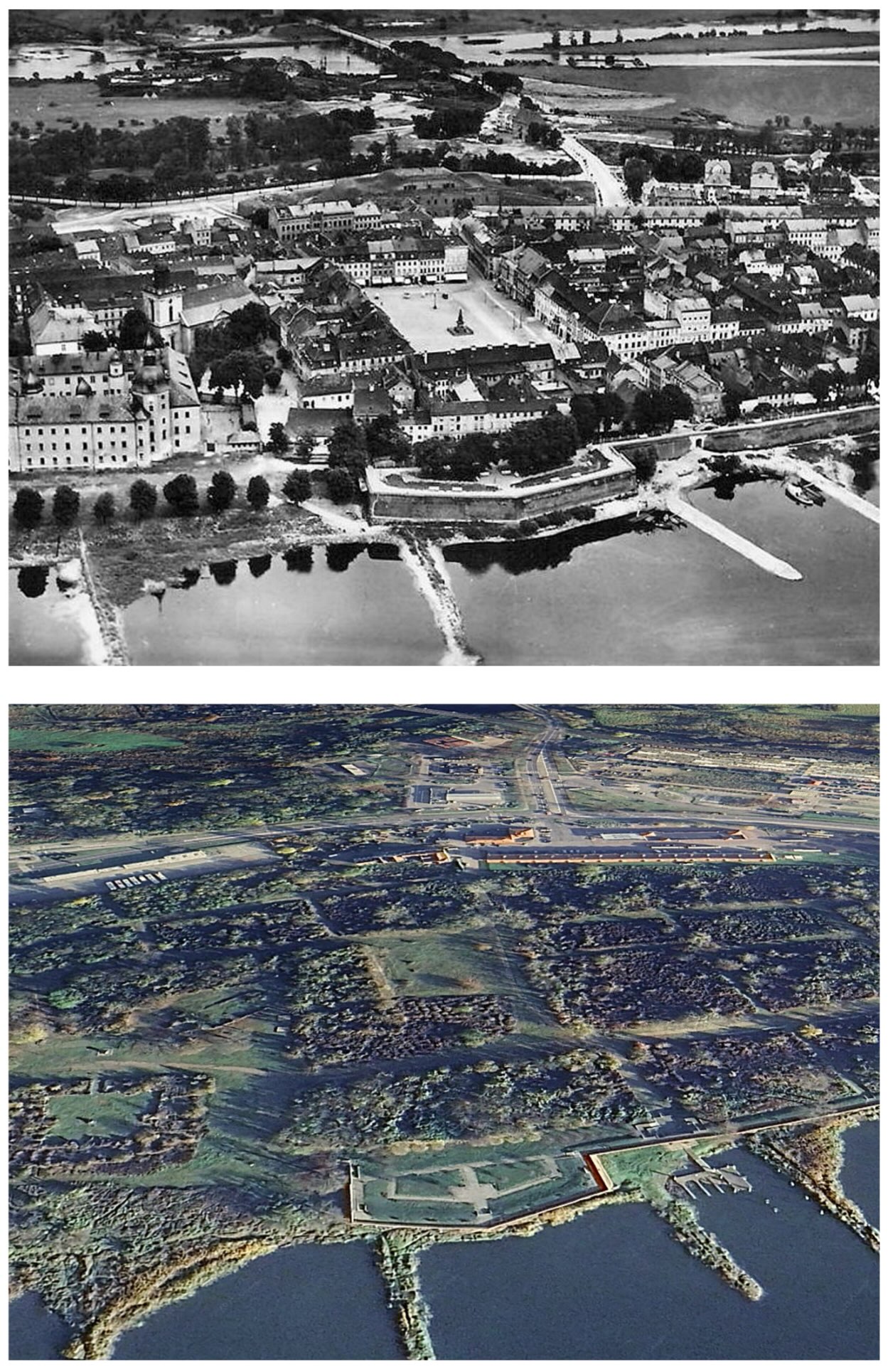 Küstrin, Germany, now Kostrzyn, Poland (Before WWII vs now)